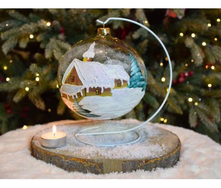 Photophore chalet enneigé verre soufflé D 15 cm