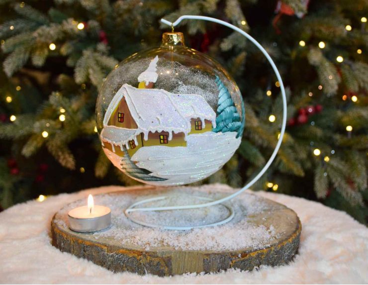 Photophore chalet enneigé verre soufflé D 15 cm