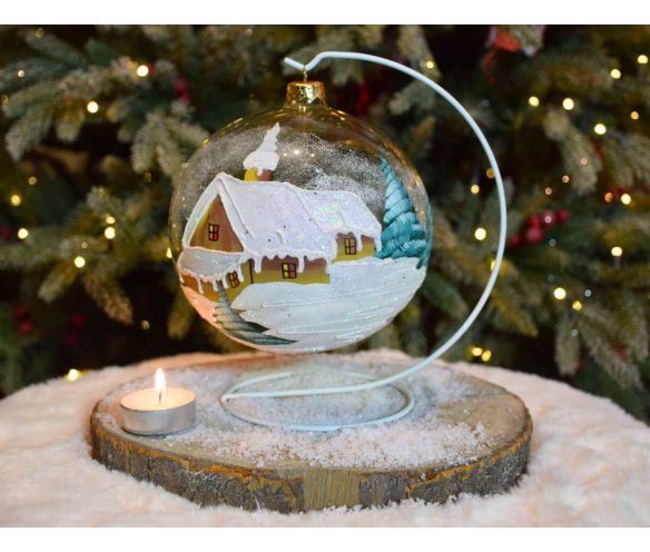 Photophore chalet enneigé verre soufflé D 15 cm