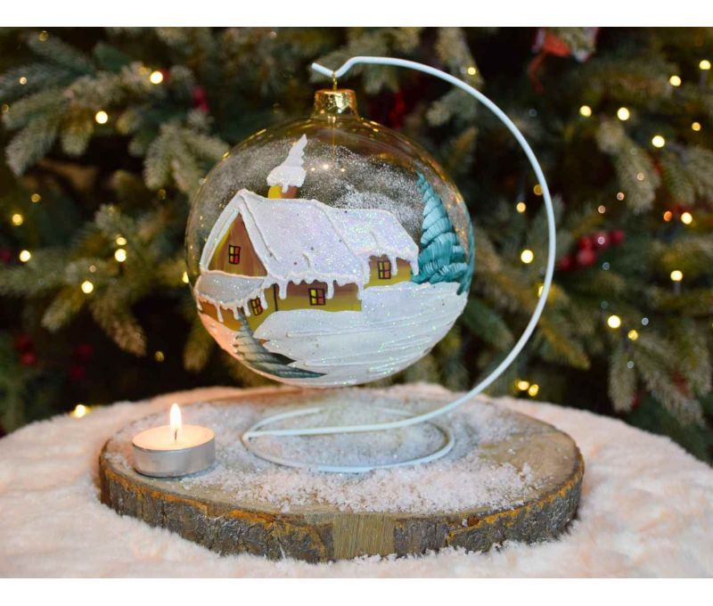 Photophore chalet enneigé verre soufflé D 15 cm