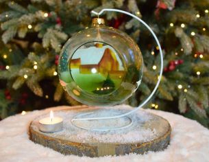 Photophore chalet enneigé verre soufflé D 15 cm arrière