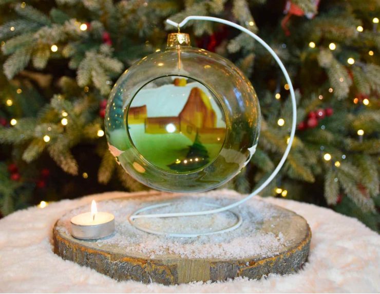 Photophore chalet enneigé verre soufflé D 15 cm arrière