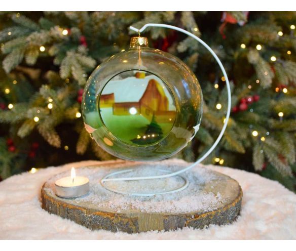 Photophore chalet enneigé verre soufflé D 15 cm arrière