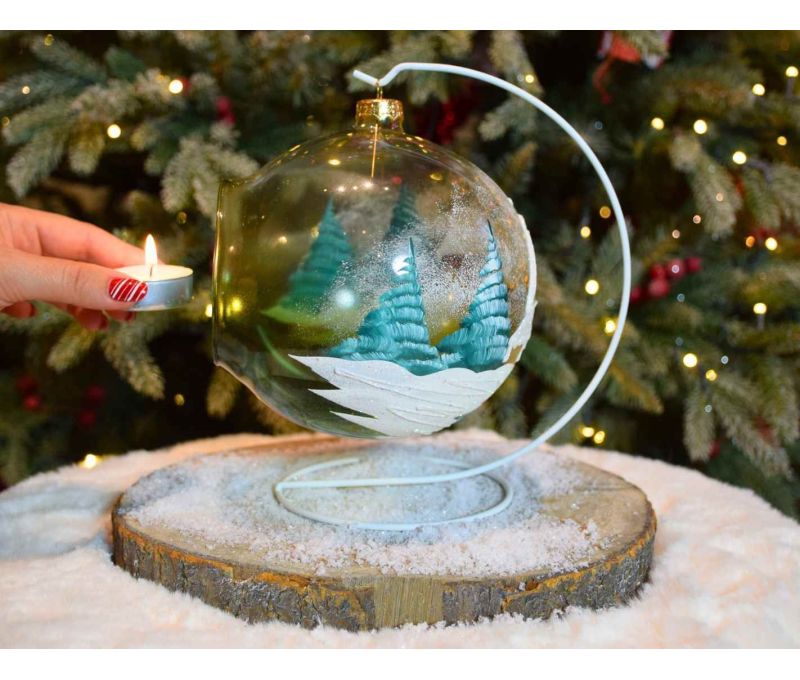 Photophore chalet enneigé verre soufflé D 15 cm