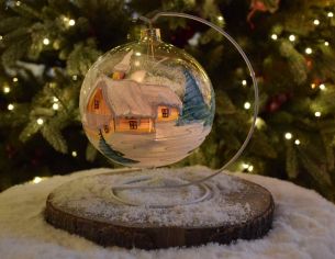 Photophore chalet enneigé verre soufflé D 15 cm