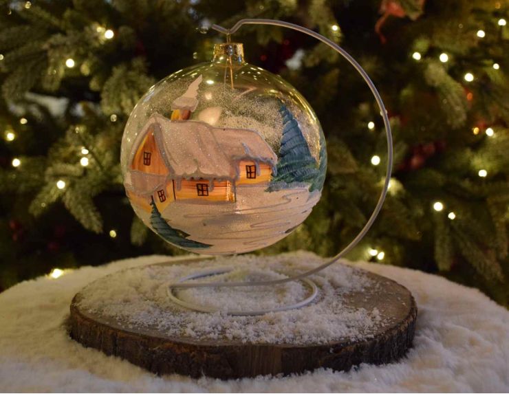 Photophore chalet enneigé verre soufflé D 15 cm