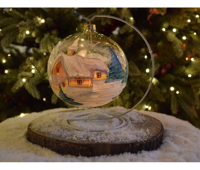 Photophore chalet enneigé verre soufflé D 15 cm