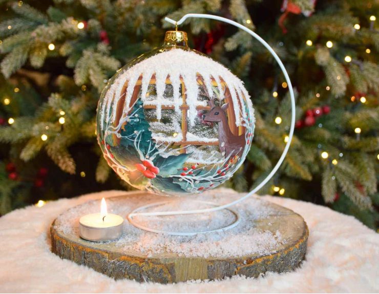 Photophore de Noël renne enneigé verre D 15 cm