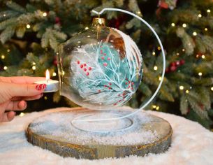 Photophore de Noël renne enneigé verre D 15 cm