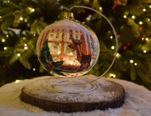 Photophore de Noël renne enneigé verre D 15 cm