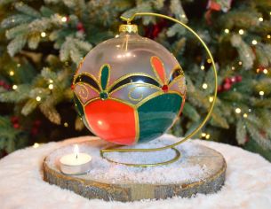 Photophore de Noël arlequin verre soufflé D 15cm