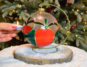 Photophore de Noël arlequin verre soufflé D 15cm