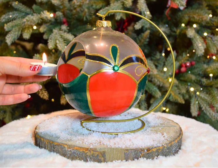 Photophore de Noël arlequin verre soufflé D 15cm