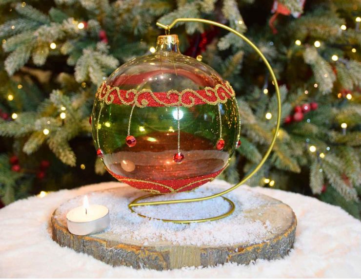 Photophore de Noël vert baroque verre soufflé D 15cm
