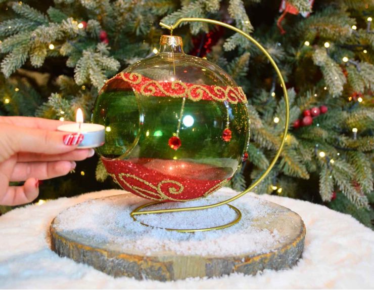 Photophore de Noël vert baroque verre soufflé D 15cm