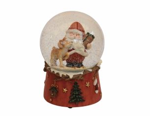 Boule à neige musicale Père Noël chien H14cm