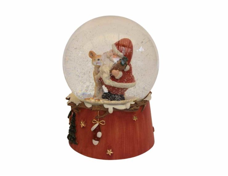 Boule à neige musicale Père Noël chien H14cm
