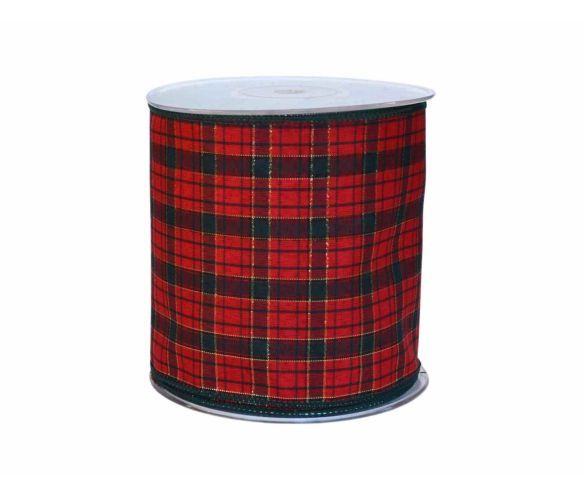 Ruban de Noël tartan écossais rouge vert doré large 15cm largeur 18m