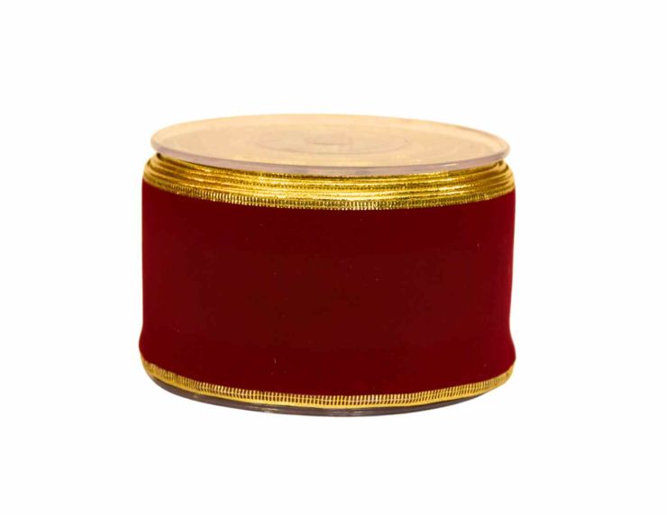 Ruban bordeaux velours bords dorés 7cm x 9m