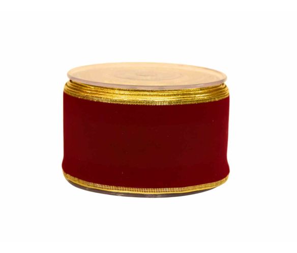 Ruban de Noël velours bordeaux liseré doré classique largeur 7cm 9m