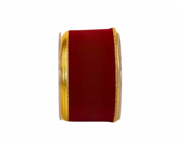 Ruban de Noël velours bordeaux liseré doré classique largeur 7cm 9m