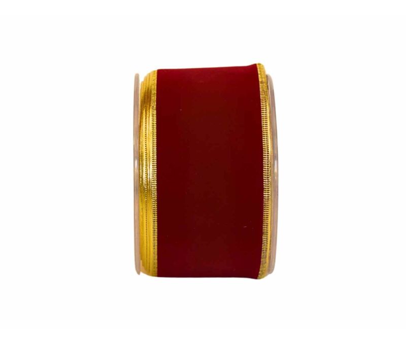 Ruban de Noël velours bordeaux liseré doré classique largeur 7cm 9m