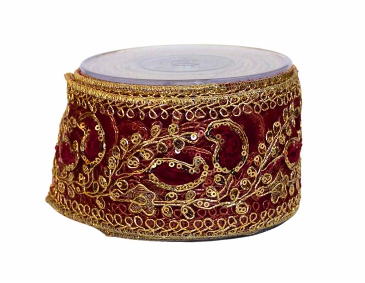 Ruban de Noël bordeaux sequins 8cm x 4,5m