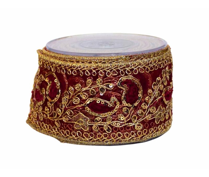 Ruban de Noël bordeaux sequins 8cm x 4,5m