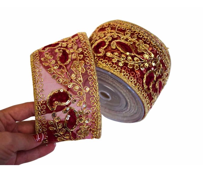 Ruban de Noël bordeaux sequins 8cm x 4,5m