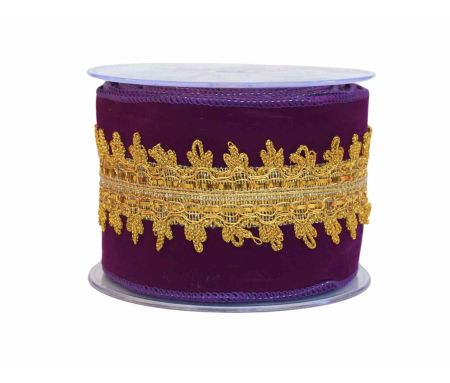 Ruban de Noël mauve broderie H 10cm x 4,5m