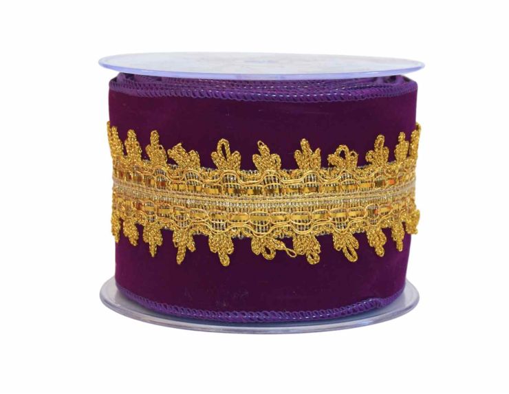 Ruban de Noël mauve broderie H 10cm x 4,5m