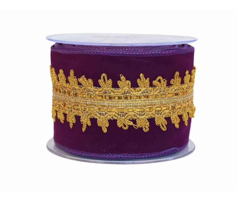 Ruban de Noël mauve broderie H 10cm x 4,5m