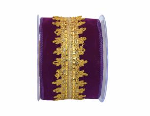 Ruban de Noël mauve broderie H 10cm x 4,5m