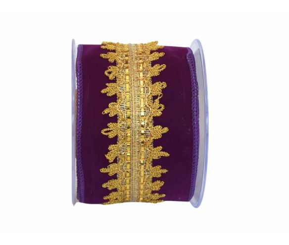 Ruban de Noël mauve broderie H 10cm x 4,5m