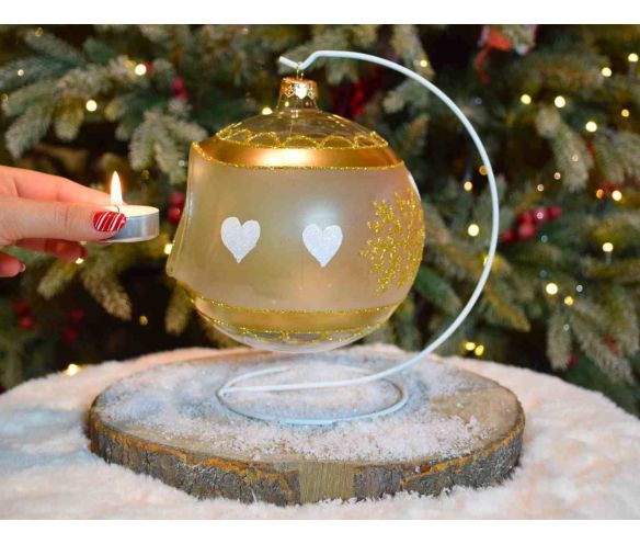 Photophore boule de Noël verre soufflé peint main bonhomme pain d'épices cadeau flocons dorés D15cm