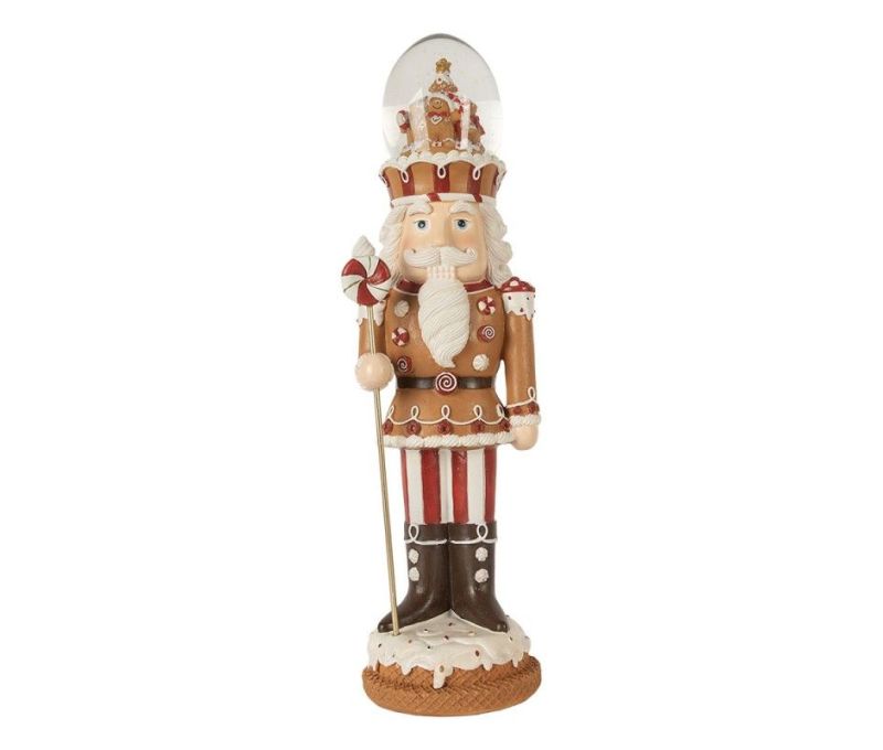 Casse-noisette pain d’épices H48cm résine, LED et musical, boule lumineuse sur tête, bonbons et sucre d’orge