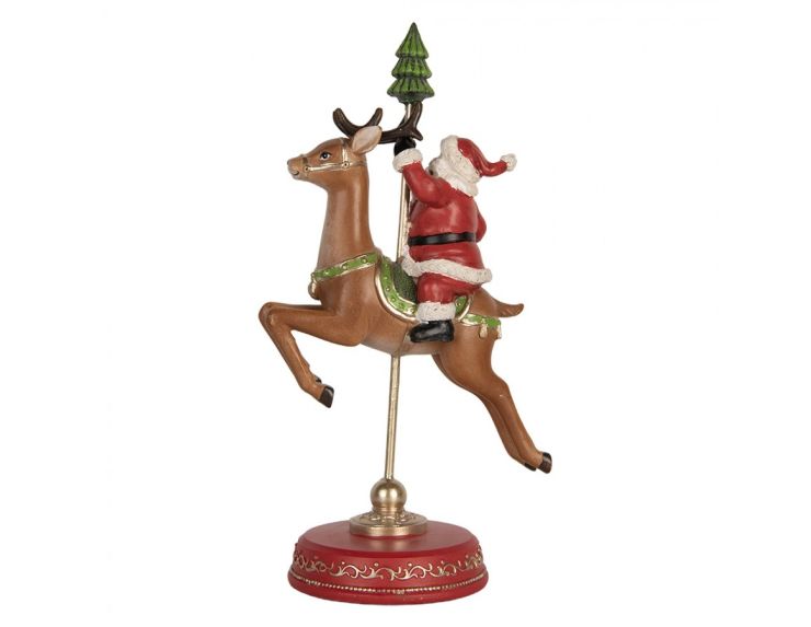 Figurine Père Noël sur renne H 30 cm