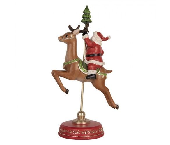 Figurine Père Noël sur renne H 30 cm