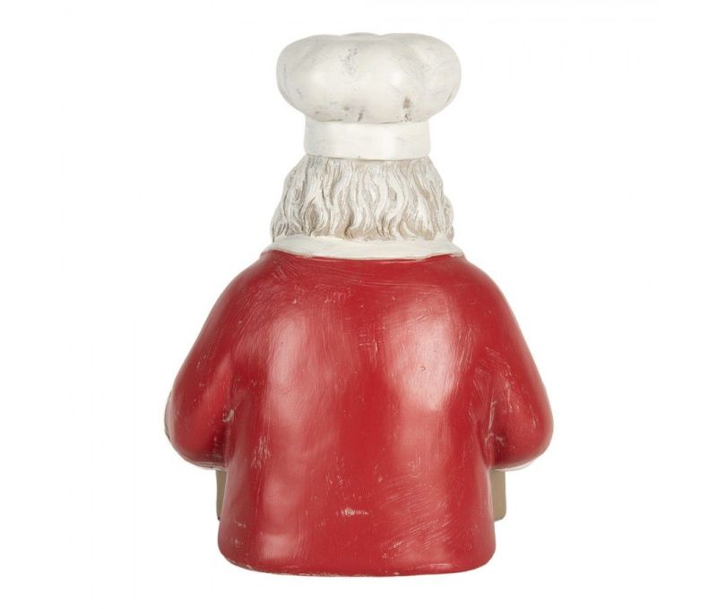 Figurine résine Père Noël cuisinier toque blanche tablier rouge tableau noir H30cm