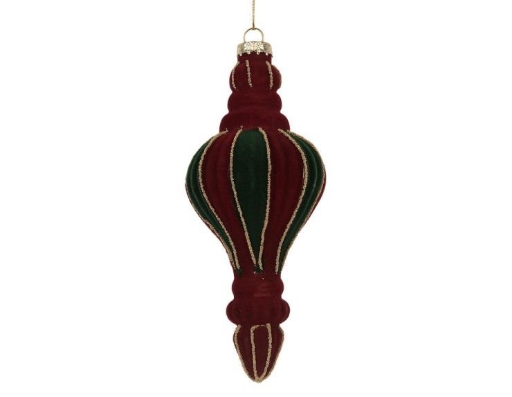 Goutte de Noël bordeaux vert velours H 15cm