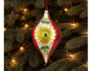 Suspension de Noël vintage en verre soufflé rouge vert réflecteur poinsettia H20cm - Lilosquare