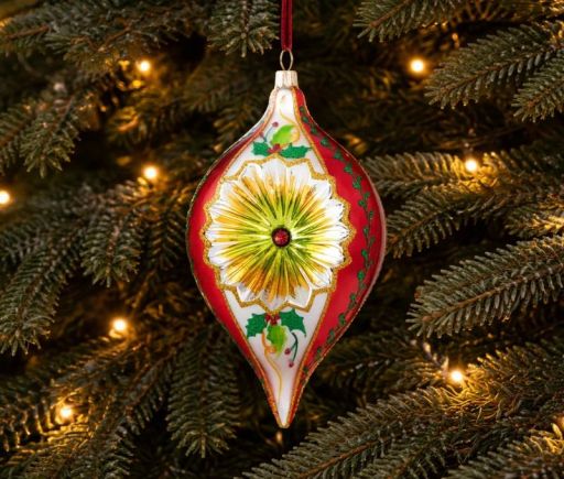 Suspension de Noël vintage en verre soufflé rouge vert réflecteur poinsettia H20cm - Lilosquare