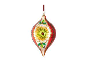 Suspension de Noël vintage en verre soufflé rouge vert réflecteur poinsettia H20cm - Lilosquare