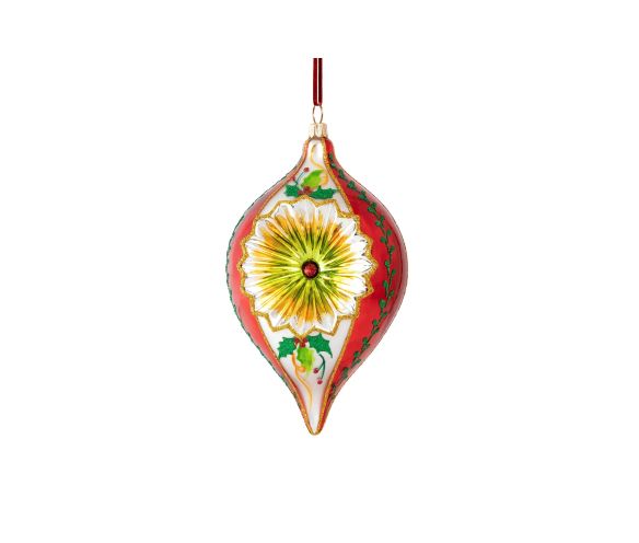 Suspension de Noël vintage en verre soufflé rouge vert réflecteur poinsettia H20cm - Lilosquare