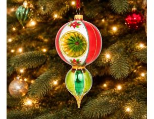 Suspension de Noël vintage verre soufflé réflecteur rouge vert poinsettia H18,5cm - Lilosquare