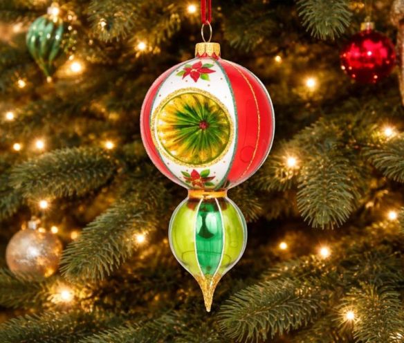 Suspension de Noël vintage verre soufflé réflecteur rouge vert poinsettia H18,5cm - Lilosquare