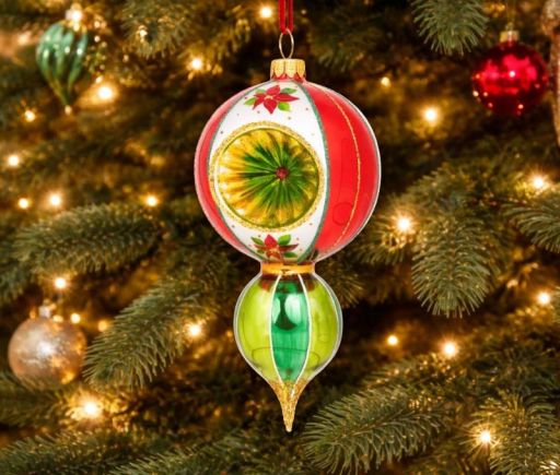 Suspension de Noël vintage verre soufflé réflecteur rouge vert poinsettia H18,5cm - Lilosquare