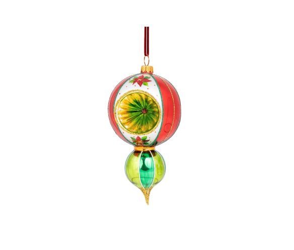 Suspension de Noël vintage verre soufflé réflecteur rouge vert poinsettia H18,5cm - Lilosquare
