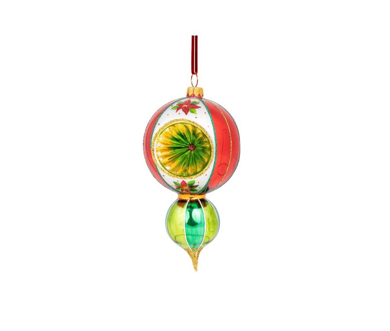 Suspension de Noël vintage verre soufflé réflecteur rouge vert poinsettia H18,5cm - Lilosquare