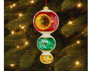 Suspension de Noël 3 boules verre soufflé rouge vert or réflecteur étoiles H20cm